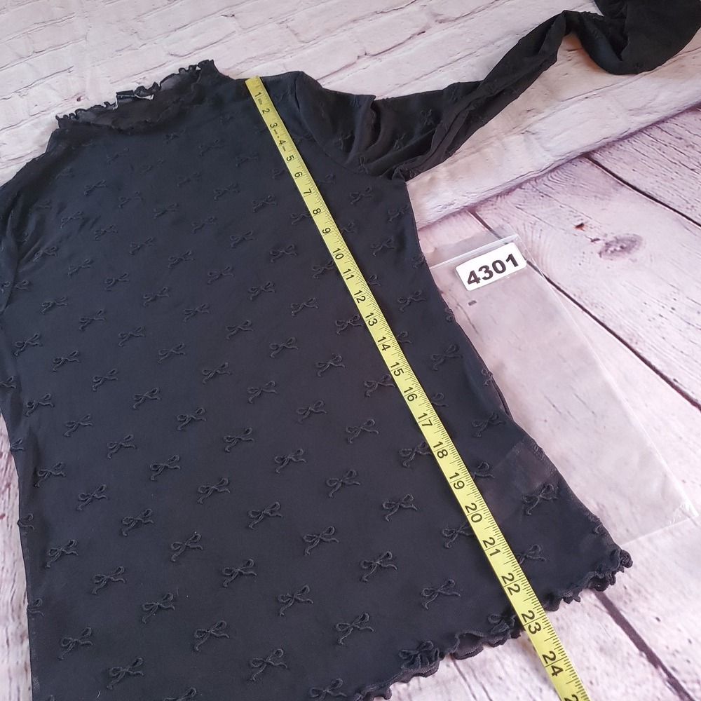 American Eagle Long Sleeves Mock-Neck Mesh Bow Blouse Sheer Goth Fairy Witchy M - Picture 9 of 10
